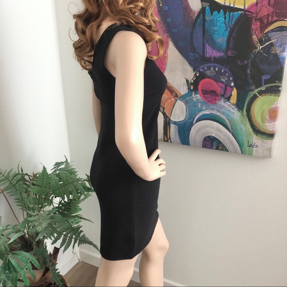 G by Guess Black Knit Ribbed One Shoulder Minidress - Picture 3 of 8